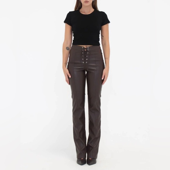 Rumored Straight Shooter  Lace-Up Pants in Black Coffee Size Small Pre-owned - Picture 2 of 12